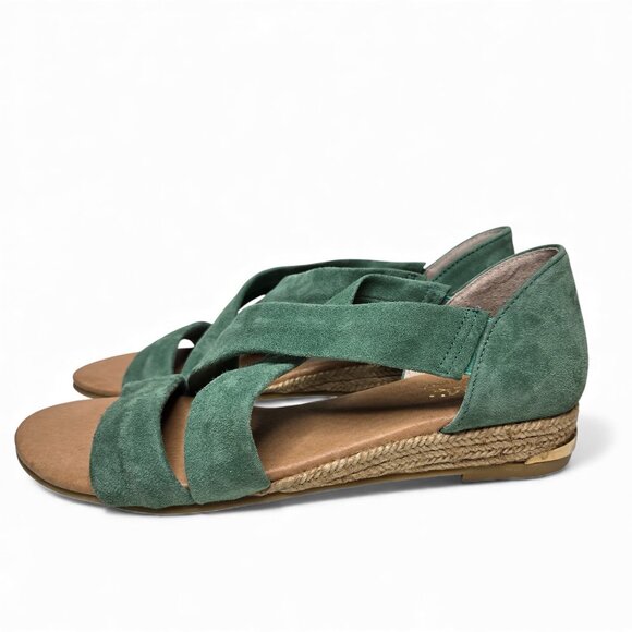 Pinaz Emerald Green Strappy Espadrille Suede Micro Wedge Sandals 7 - Picture 4 of 8
